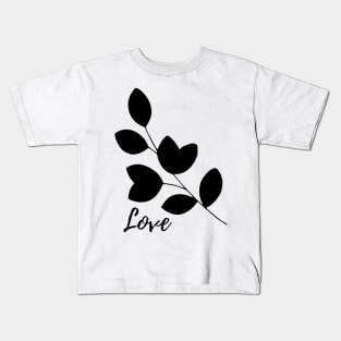 black color leaves love art illustration Kids T-Shirt